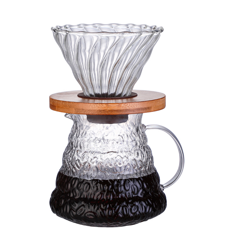 Hand Coffee Pot Wooden Coffee Maker Style V60 Coffee Set Coffee Dripper and Pot Set for Coffee Filter Reusable Coffee Filters