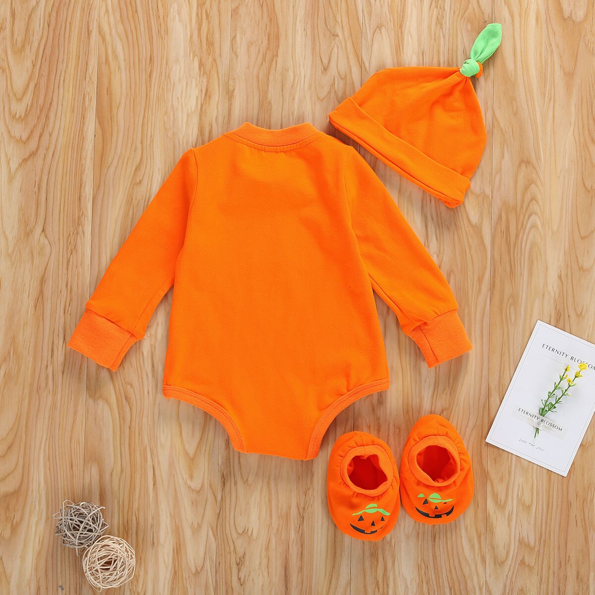 3 Stuks Peuter Halloween Pak Oranje O-hals Lange Mouwen Bodysuits + Pompoen Ghost Slip-On Schoenen + Hoed voor Baby Jongen Meisje 0-18 M