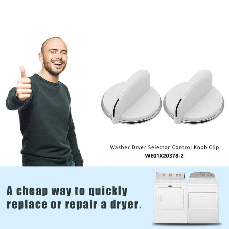 2 Pack WE01X20378 Control Knob(White) for General Electric Dryer Replacement
