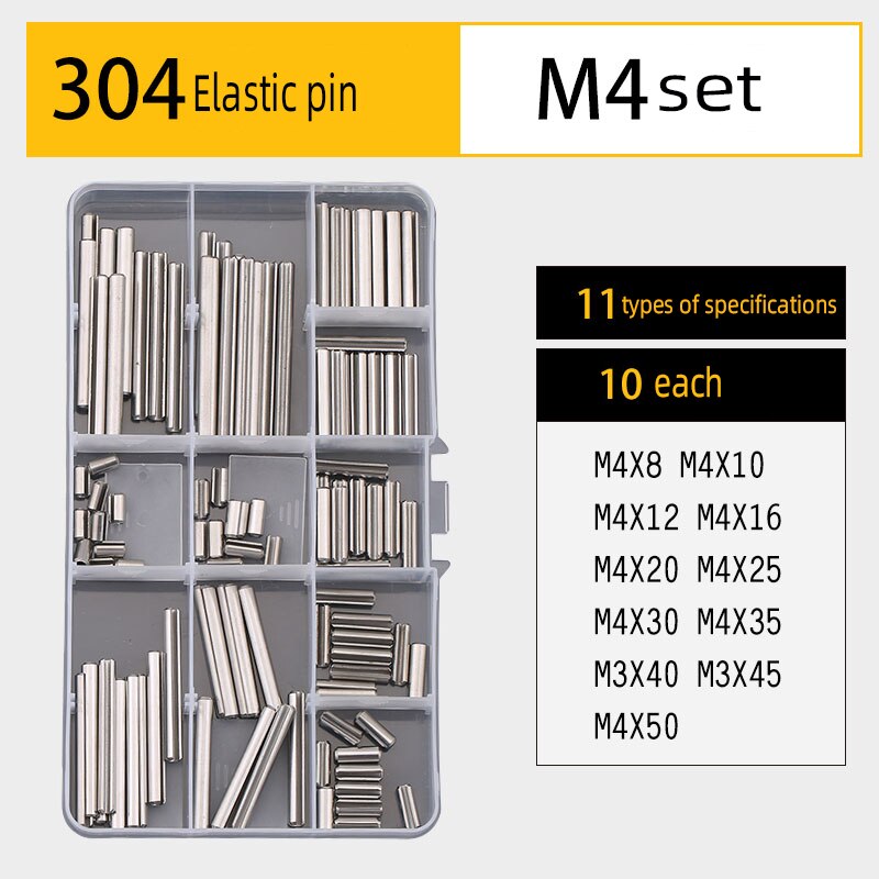 Pin key set DIY boxed 304 stainless steel cylindrical pin elastic pin split pin multi-specification combination set: Elastic(pinM4Set