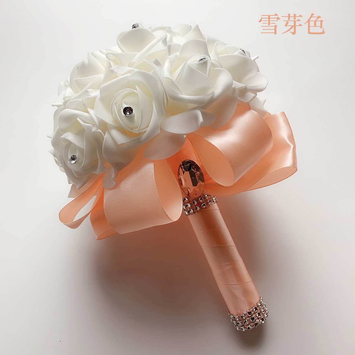 Artificial Wedding Bouquets Hand Made Rose Flower Rhinestone Bridesmaid Bridal Bouquet de mariage wedding accessories: Orange