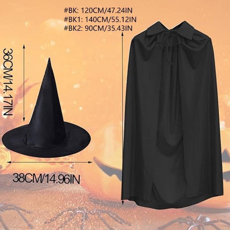 39BB Capa Bruxa Chapéu Bruxa Fantasia Bruxa Halloween, Fantasia Capa Bruxa Halloween