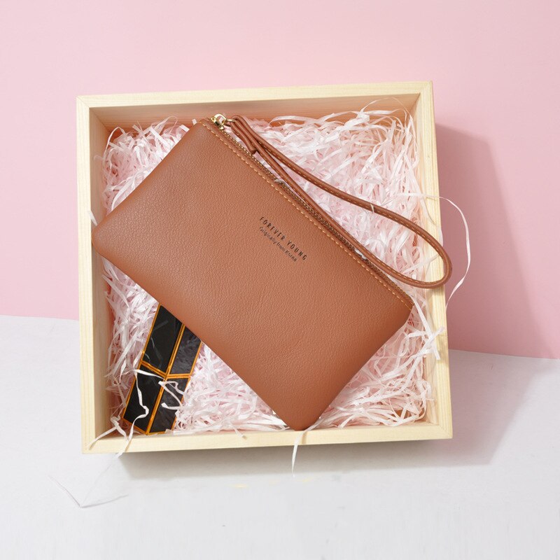 Dames Pu Lederen Portemonnee Dames Mini Hand Pouch Card Key Clip Coin Bag Rits Clutch Kleine Handtas Tas: Brown