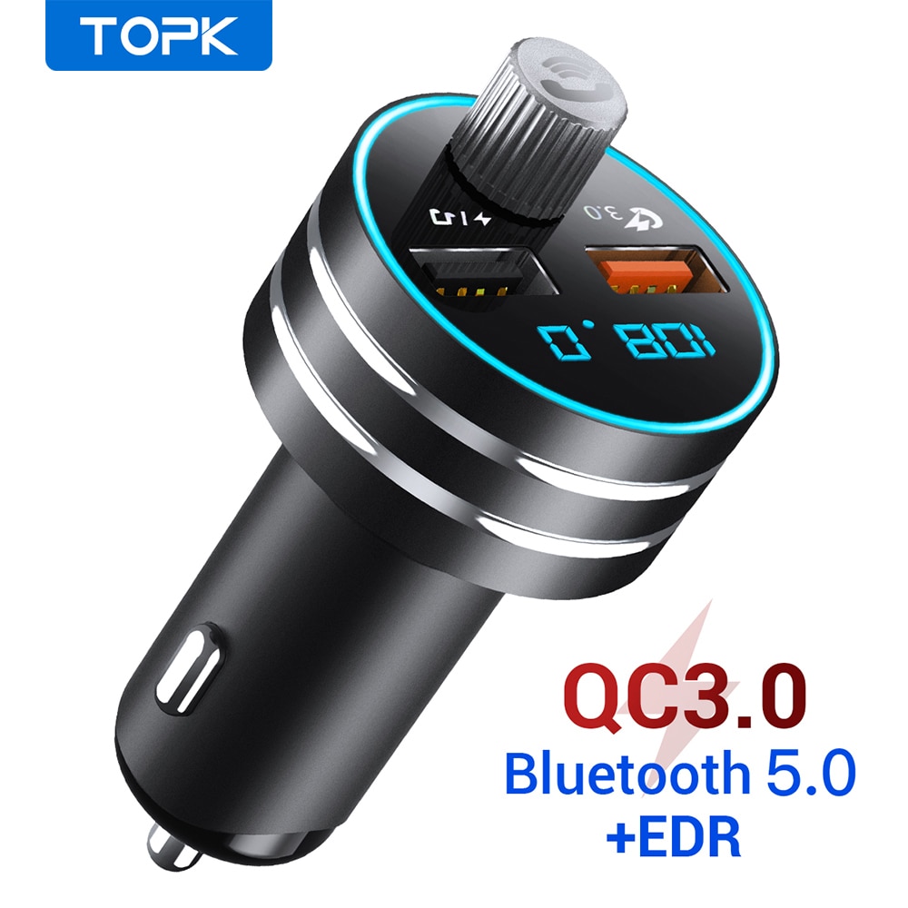 Topk Usb Autolader Quick Charge 3.0 Dual Usb Mobiele Auto Telefoon Oplader Met Bluetooth 5.0 Fm-zender Handfree MP3 kaart