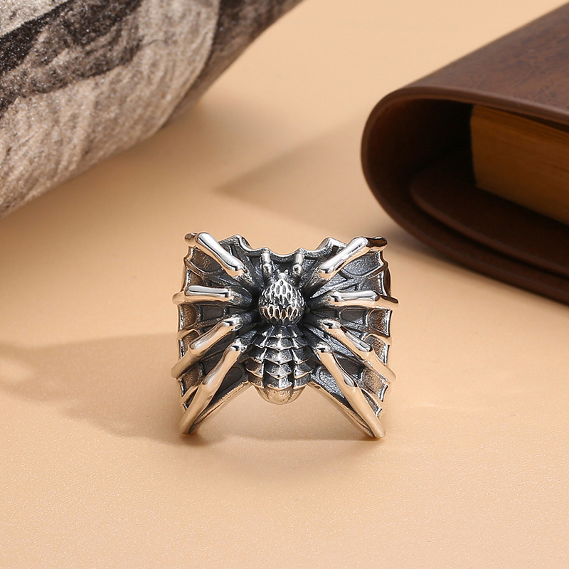 Bague gothique Vintage pour hommes, toile d'araignée, lézard, Animal, couleur argent Antique, large ouverture, Punk, bijoux, de fête