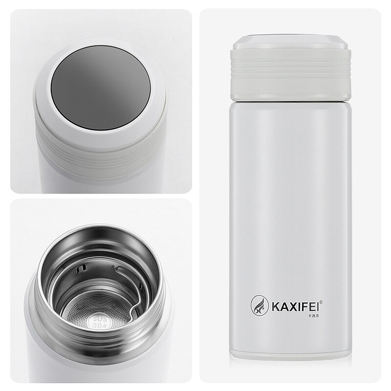 Glass Tea Thermos Vacuum Cup Thermoses Tea Mug Cup Thermos Temperature Display Glass Bottle Tea Infuser Thermal Cup Mug: White-300ML