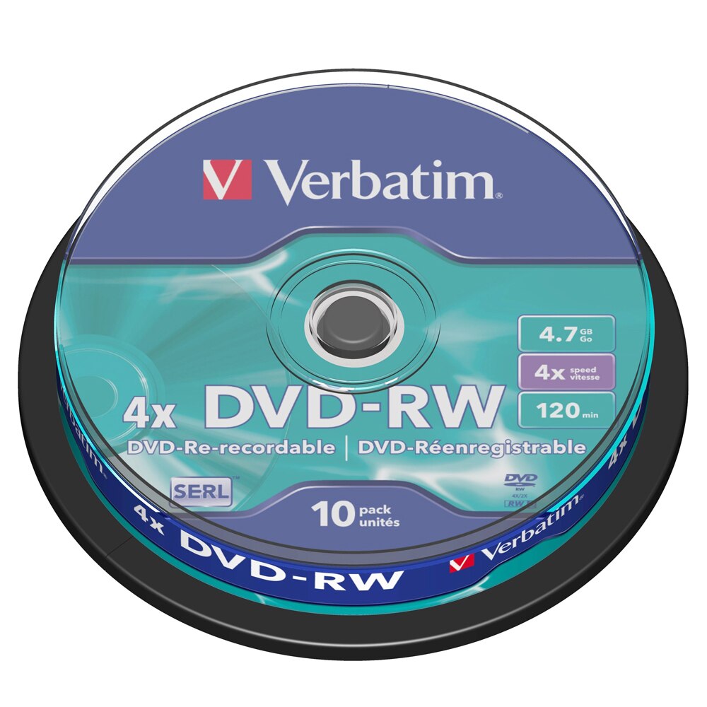 Verbatim DVD-RW 4.7Gb 10pk Spindel 4x Branded Herschrijfbare Media Disc Dvd 43552 10-Disc Spindel