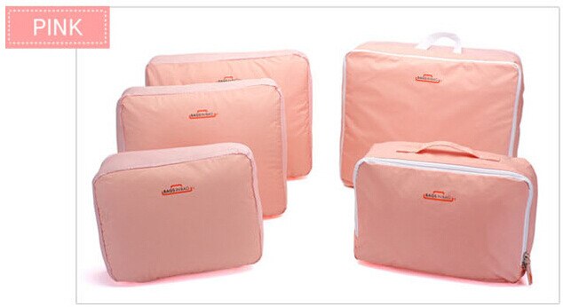 JXSLTC 5 pièces/ensemble de Oxford tissu voyage maille sac organisateur de bagages emballage Cube organisateur sacs de voyage: Rose