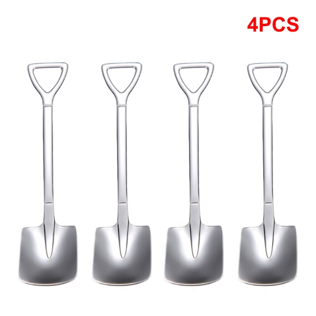 4Pcs Schop Vorm Lepel 304 Rvs Retro Koffie Lepel Ijs Lepel Creatieve Thee Lepel Mode Servies: 03