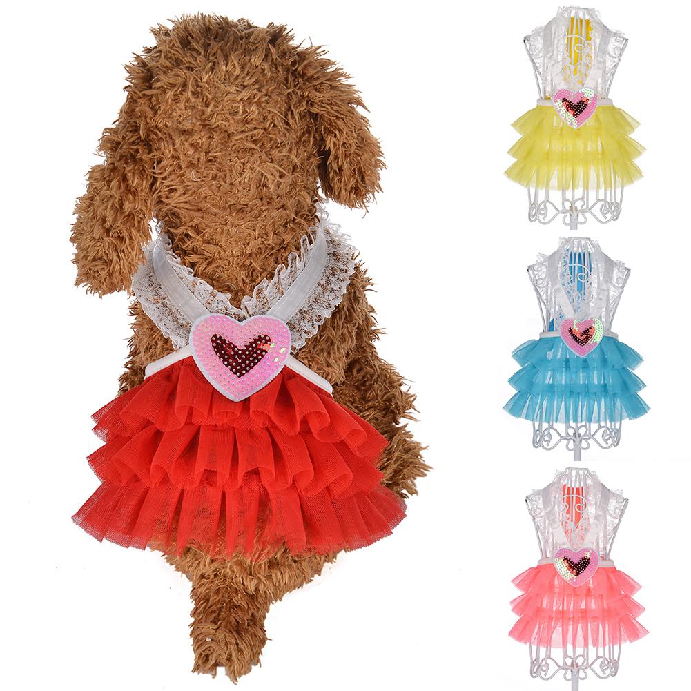 Haustier Hund Welpen Katze Herz V-ausschnitt Spitze Mädchen Kleid Weste Felsen Kleidung Sommer Bekleidung