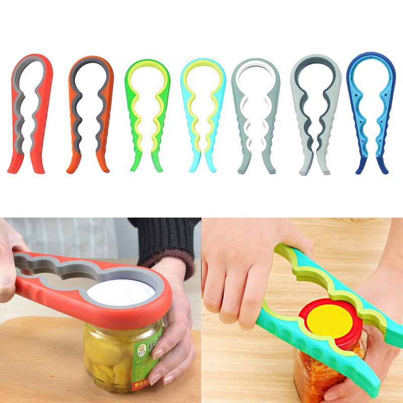 Multifunctionele 4 In 1 Blikopener Anti-Slip Deksel Schroef Jam Flesopener Handleiding Twist Cap Fles launcher Opener Keuken Gadget