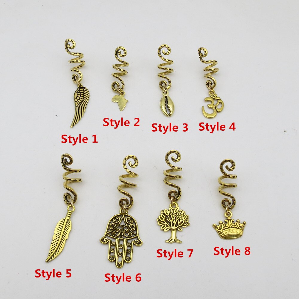 Breloques tressées dorées en spirale Viking, différentes breloques pour cheveux, redoute barbe, redoulock perles, clips, anneaux, accessoires pour cheveux, 2 pièces/paquet