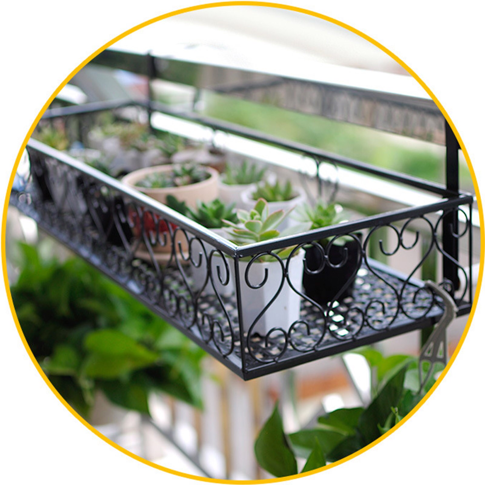 Balcony Hanging Iron Plant Succulent Stand Flower Pot Stand Rack Flowerpot Railing Shelf Flower Display Holder Home Decoration