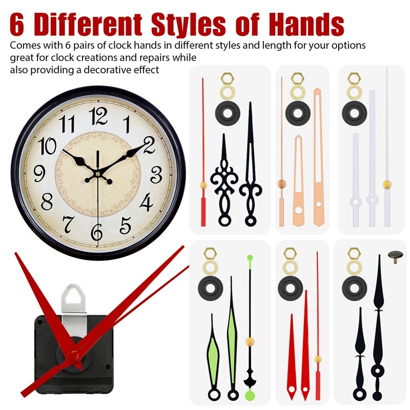 6PCS DIY Wall Quartz Clock Movement Mechanism Clock Mechanism Replacement Sets for Repair Clock Parts Tool