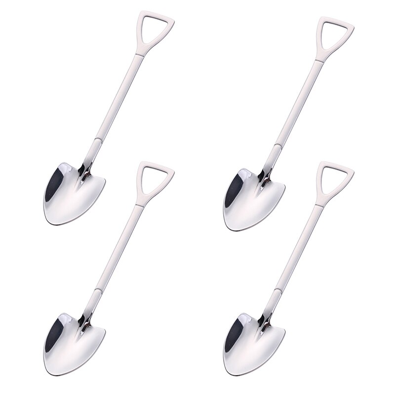 4 st 304 rostfria kaffeskedar retro spade glasssked te-sked servis köksset verktygsmängd: 4 st silver b