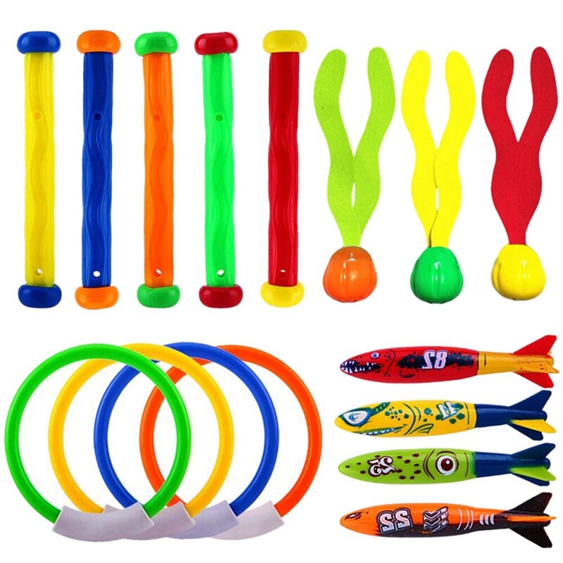 Diving Toys Underwater Sinking Swimming Pool Toy, Diving Rings & Sticks, Torpedoes, Water Grass, Dive Training for Kids ( P: Default Title