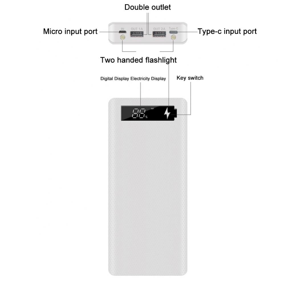 Tragbare powerbank mit zwei usb-anschlüssen (6 x 18650) und 5v diy-ladeboxen mit typ-c- und micro-usb-anschluss zum schnellladen von mobiltelefonen