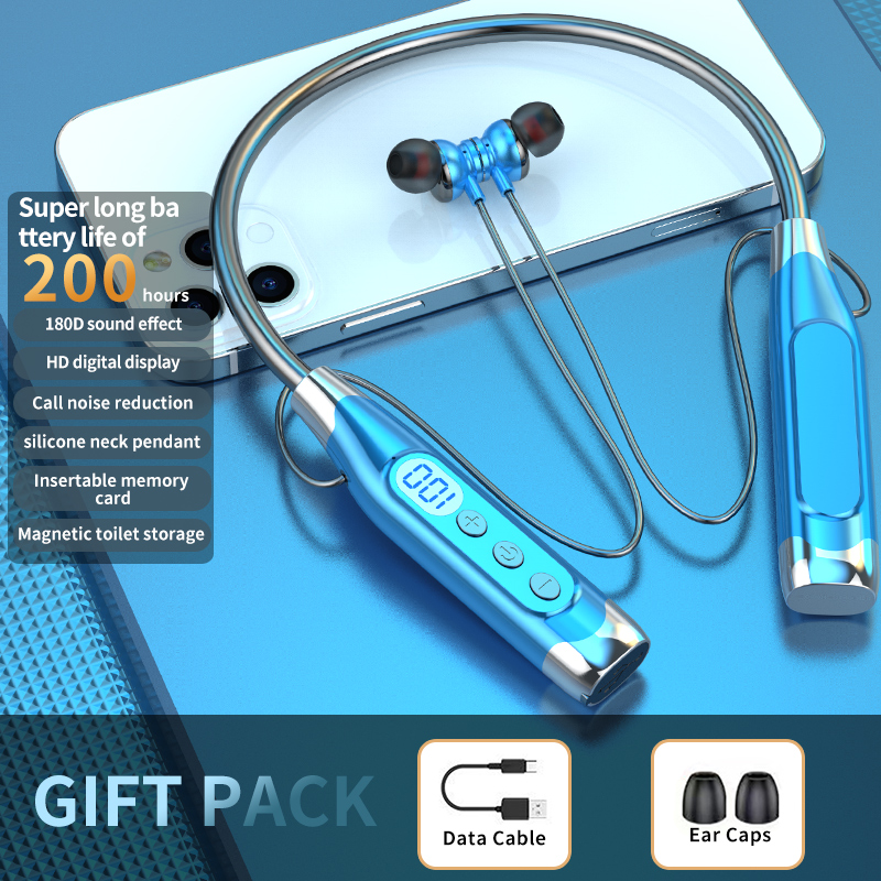 Bluetooth-Kopfhörer, kabellose Kopfhörer, magnetisch, Sport-Nackenbügel, um den Hals hängende TWS-Ohrhörer, kabelloses Bluetooth-Headset mit Mikrofon: Blau