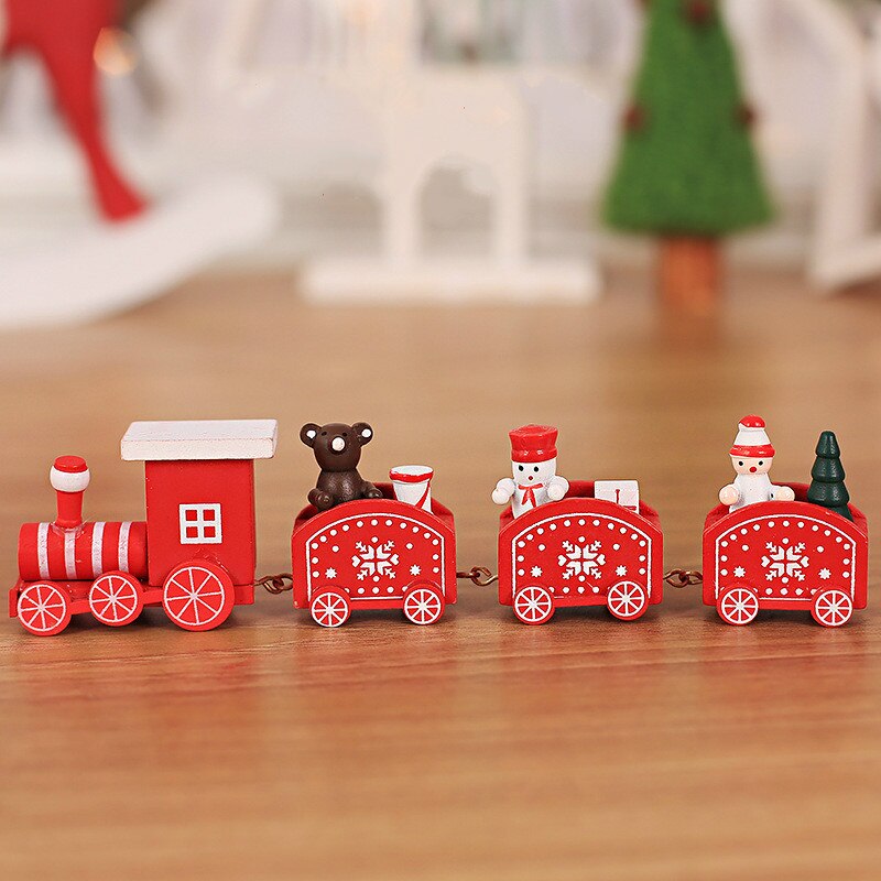 Neue Weihnachten Zug Lackiertem Holz Weihnachten Dekoration für Haus mit Santa/bär Kind Weihnachten spielzeug Ornament navidad neue jahr: rot Zug 1