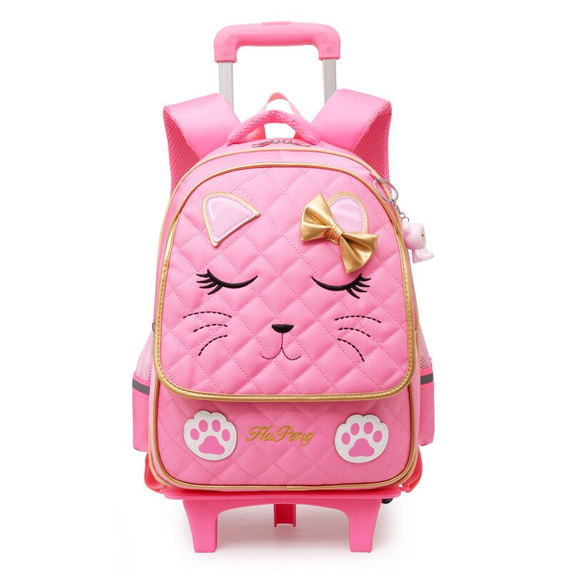 Leuke Kat Trolley Schooltassen Voor Meisjes Kinderen Rugzak Met 2 Wielen Waterdichte Primaire Rugzak Mochila Infantil Bolsa: pink 2 wheels