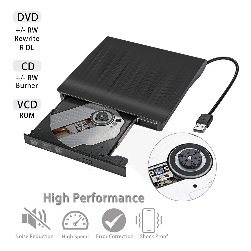 Unidad portátil externa DVD-RW USB para Windows, Linux y Mac, lector de DVD externo ODD, 1,5 CM, Plug & Play