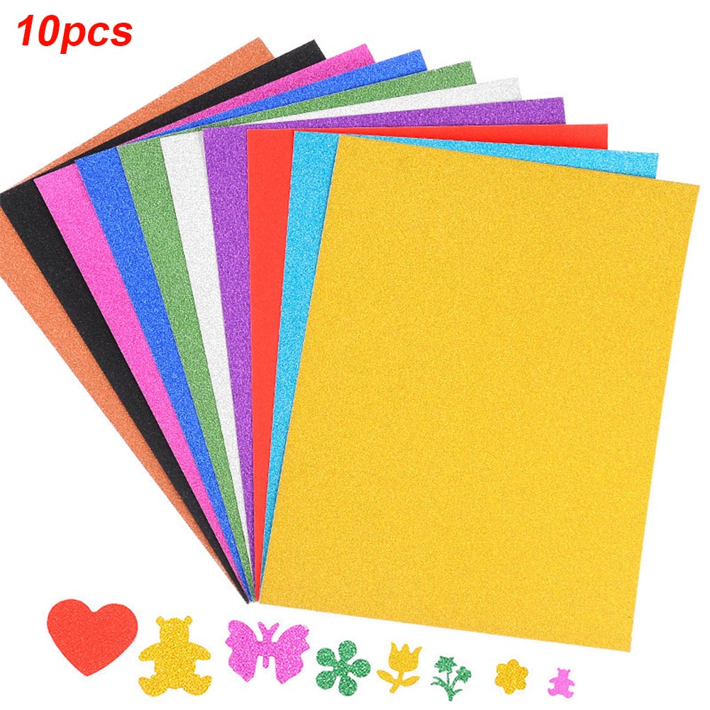 10 Stks/set A4 Kinderen Stickers Decorating Zelfklevende Glitter Vellen Reliëf Papieren Handleiding Willekeurige Kleur