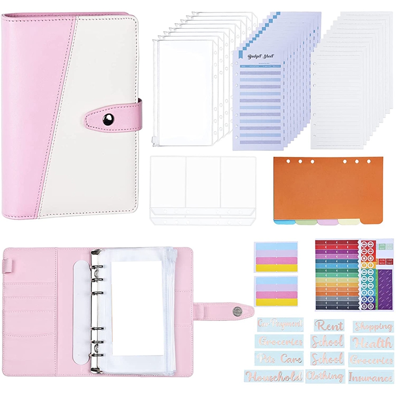 6 Holes Loose-Leaf Notebook, A6 Binder Budget Notebook Ring Binder Binder for Schools, Offices, Travel and Families: Pink