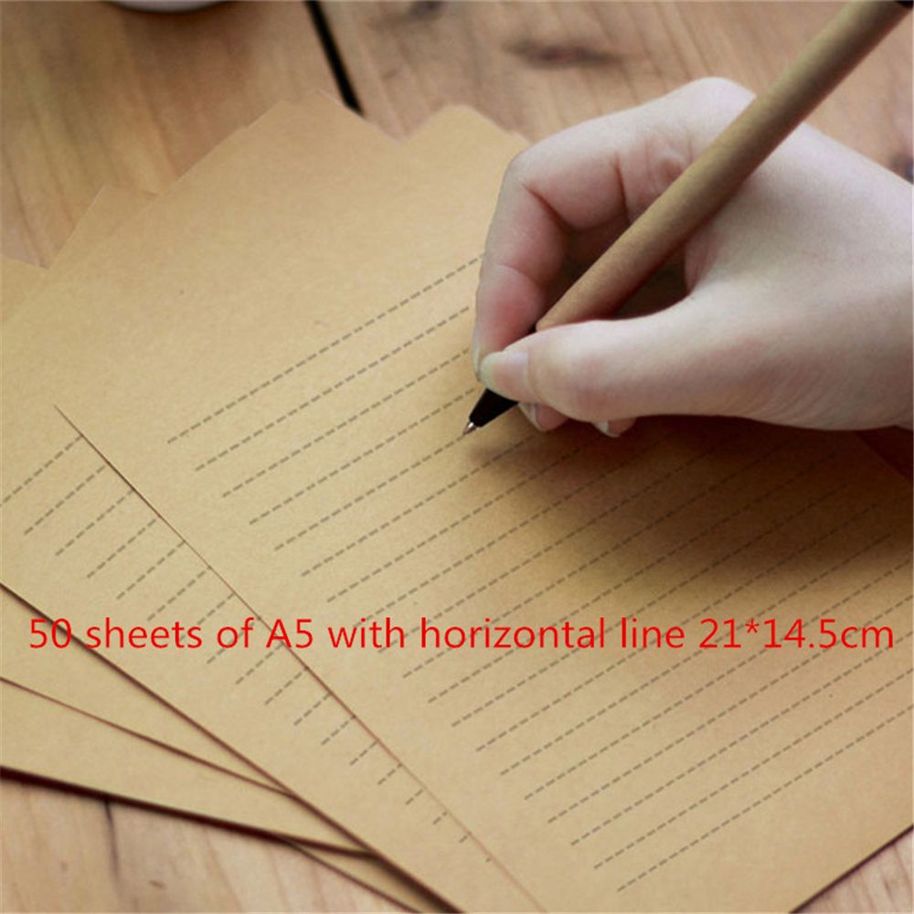 50 Pcs/set Blank Letterhead Nostalgic Retro Kraft Paper Stationery Printing Thick Letter Paper A4 / A5 / B5 Size Horizontal Line: B