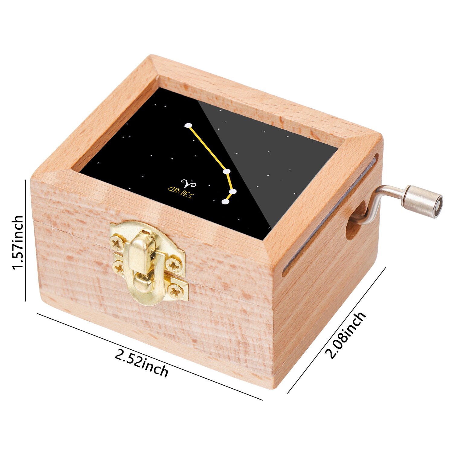 1PC Antique Music Box Wooden Hand Crank Classical Musical Boxes Children's Birthday Mother's Thanksgiving Day Memorial: Aries NO Mirror