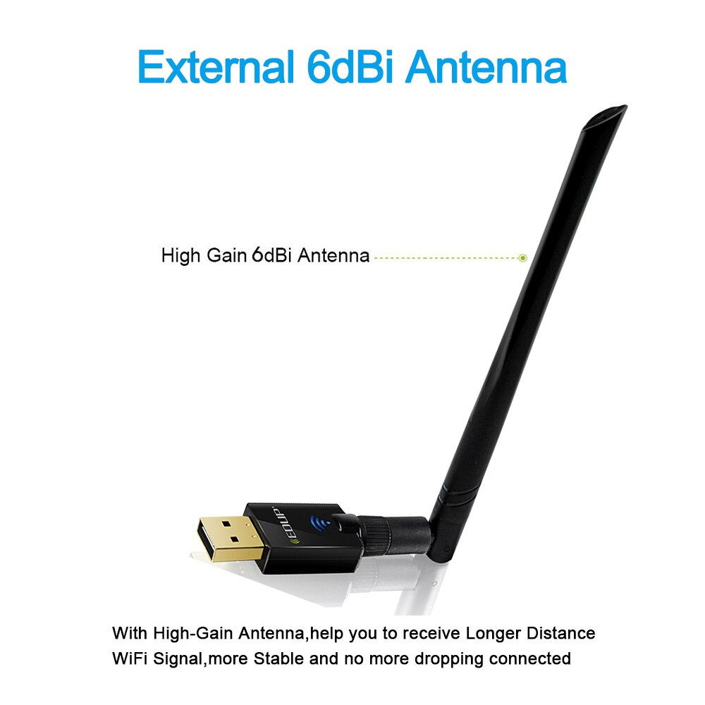 EDUP 600Mbps 5Ghz USB Wifi Adapter 802.11AC Dual Band Wi-fi Receiver Wireless Network Card USB Adapter with 6dbi Antenna for PC