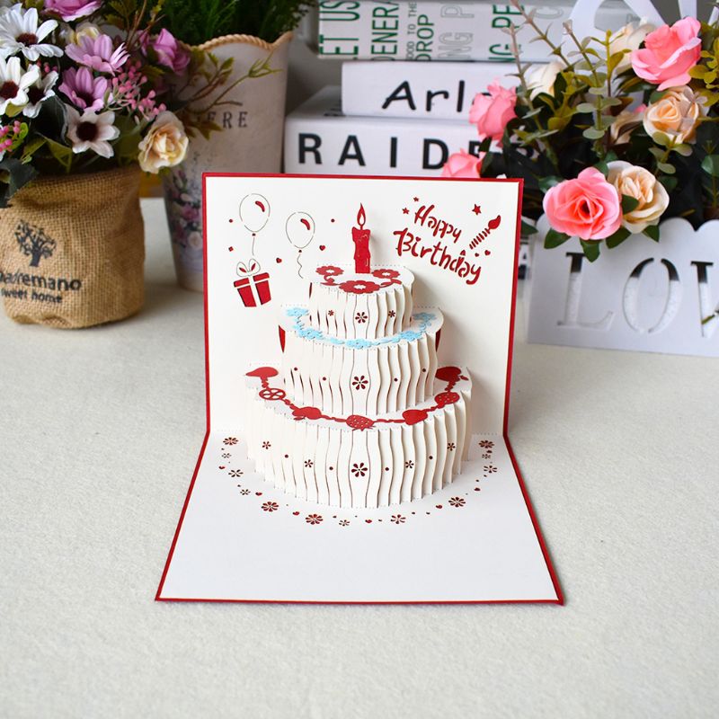 3D Pop Up Cartões Postais Do Bolo de Feliz Aniversário Cartões Convites com Envelope
