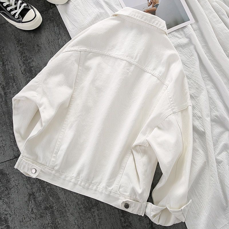 Demin jakke kvinner hvit svart denimjakke vårjakke frakk uformelt harajuku streetwear kvinnelig årgang jeansjakke  j184