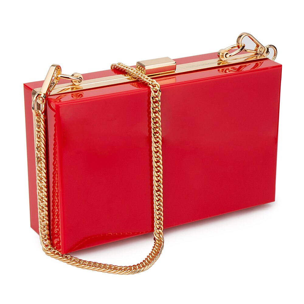 Bolso de mano transparente de acrílico para mujer, bandolera de hombro con correa de cadena extraíble, bolso cruzado para chica, de noche: Red