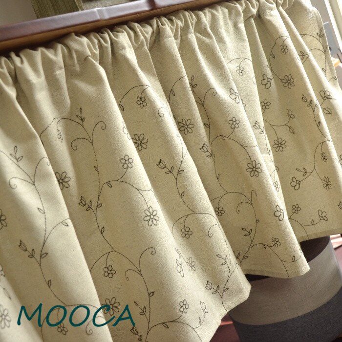 Cotton and linen embroidered short kitchen curtain cafe curtain