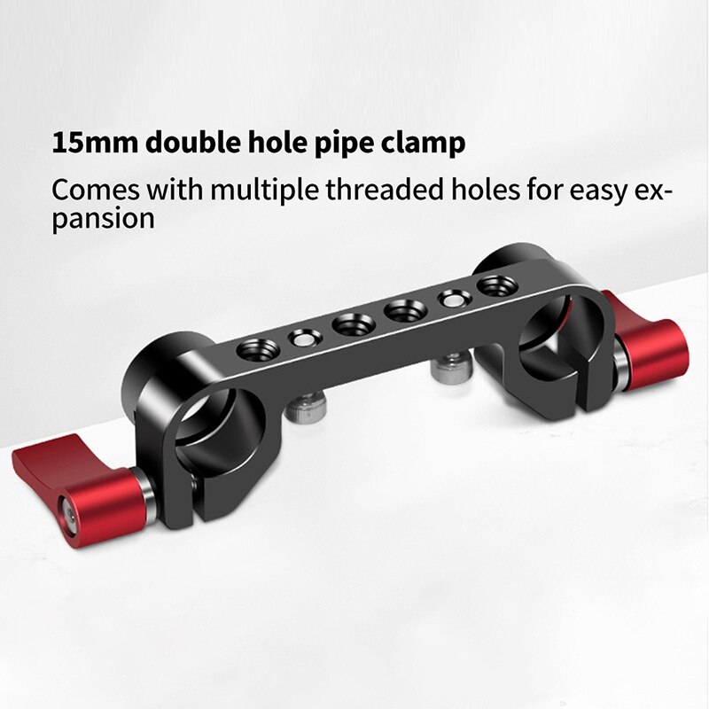 Rail Super léger de 15mm, avec filetage de 1/4 pouce à 10mm, pour appareil photo reflex numérique rouge et 15mm, serre-joint à Double trou de 15mm