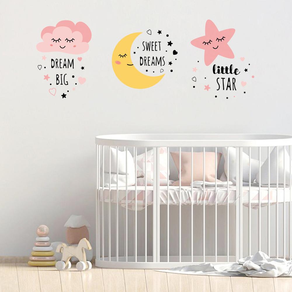 Cartoon Moon Star Cloud Muurstickers Slaapkamer Voor Kids Baby Kamer Decoratie Decals Achtergrond Woonkamer Home Decor Sticker