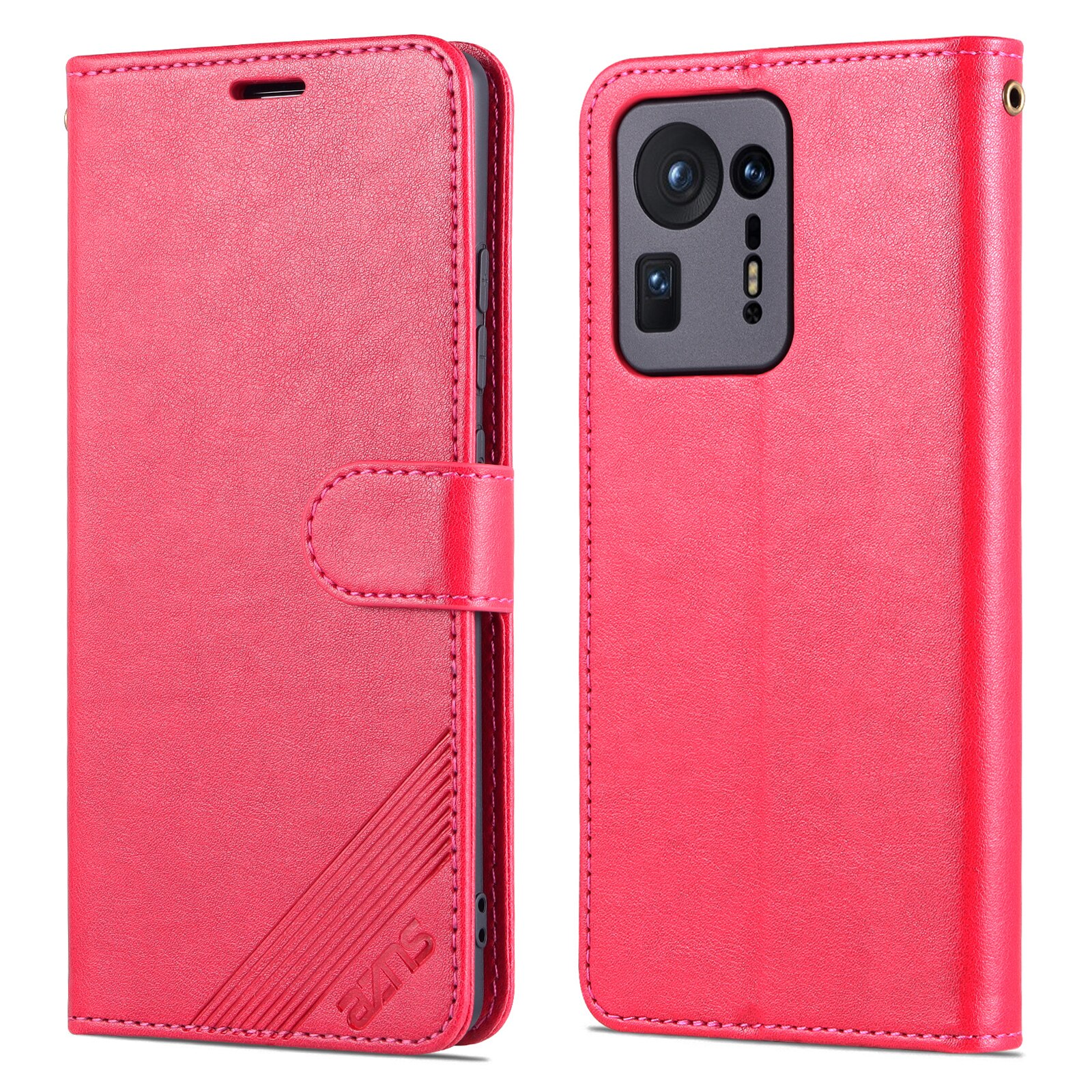 Flip Cover Ingericht Case Voor Xiaomi Mi Mix 4 Pu Lederen Telefoon Tassen Case Beschermende Holster Met Sluiten band Azns: Rose Red / Case add Glass Film