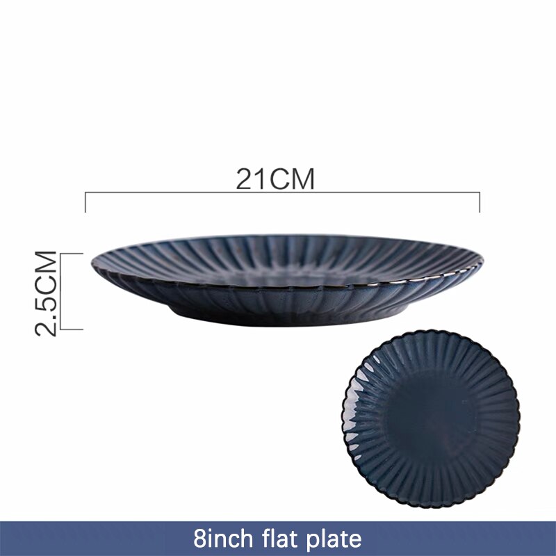 Dinner Plates Food Plates Dish Salad Soup Bowl Klin Glaze Blue Plates and Bowls Set Dinnerware Set Dishes for Restaurant: 8inch flat plate