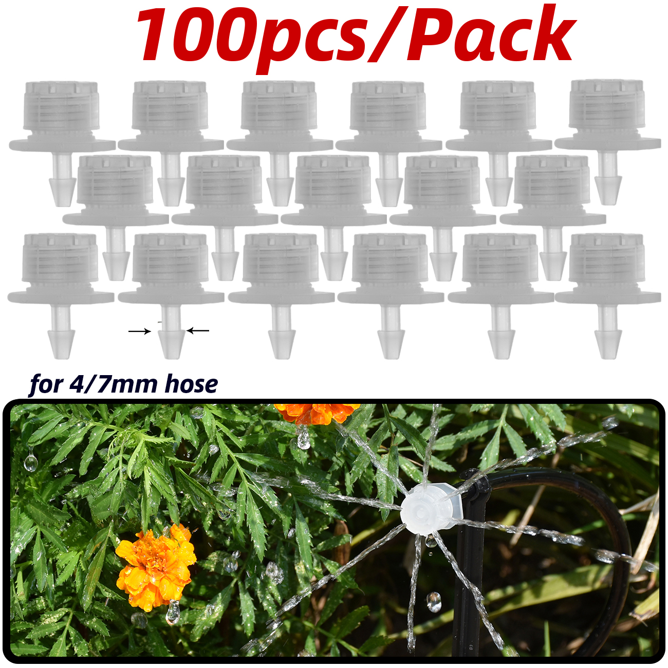 30-800PCS Garden 4/7mm Adjustable Dripper Greenhouse Sprinkler Micro Drip Irrigation Watering Anti-Clogging Emitter 1/4inch Hose: Red
