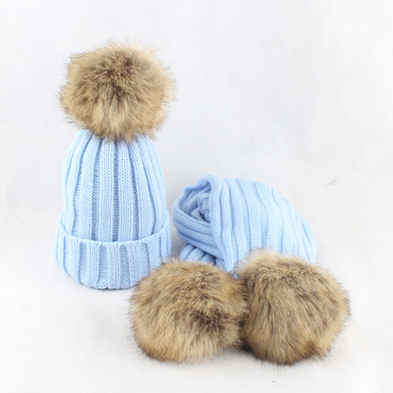 HEALCOLD Jungen Mädchen Hütte Schal einstellen freundlicher Pelz Bommel Mützen Schal Winter Schal Hütte Für freundlicher: Blau Hut