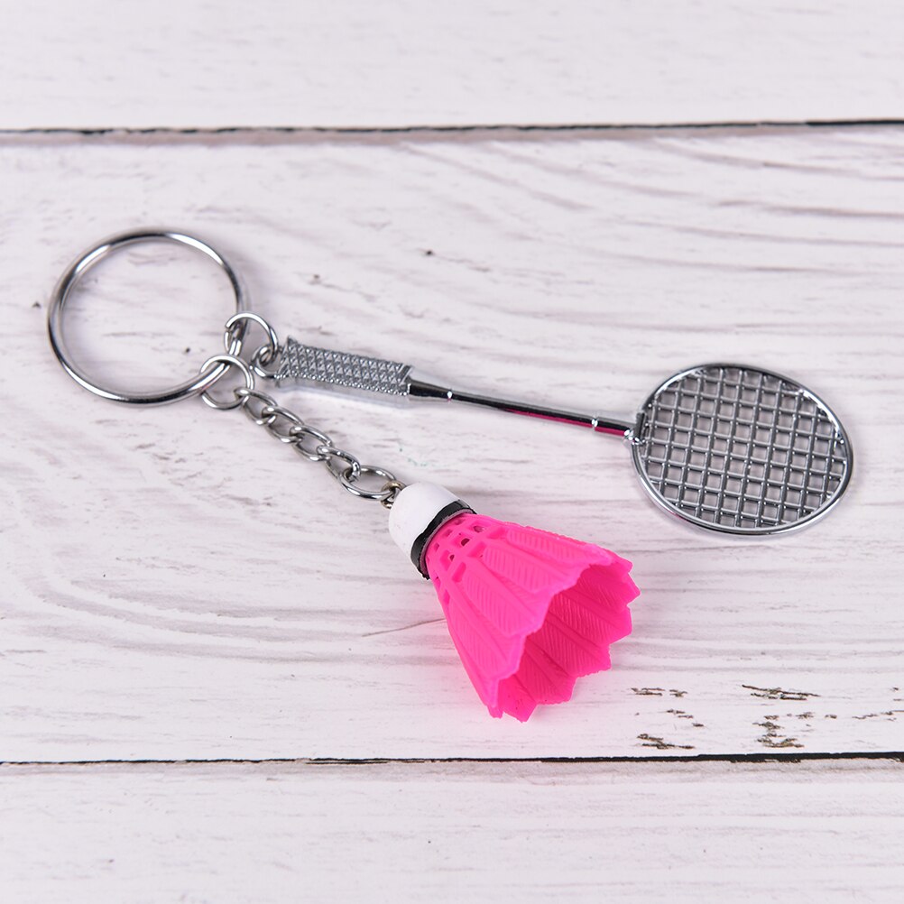 Mini Badminton Racket Ballen Sport Sleutelhanger Hanger 3D Keyfob Sleutelhanger Houder Ring: rose