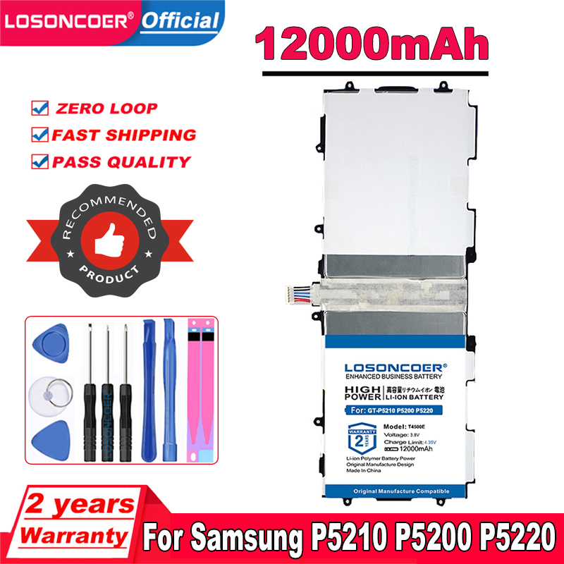 LOSONCOER 12000mAh T4500K T4500C T4500E Replacement Battery For Samsung Galaxy Tab 3 10.1 GT-P5210 P5200 P5220 P5213 Free tools