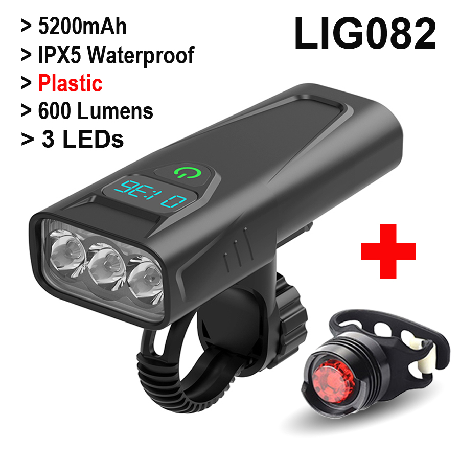 NEWBOLER 8 LEDs Pantalla de potencia de luz de bicicleta 2000 Lumen 10000mA Luces de bicicleta MTB Faros de ciclismo como accesorios de bicicleta de banco de energía: LIG082 Rear Light