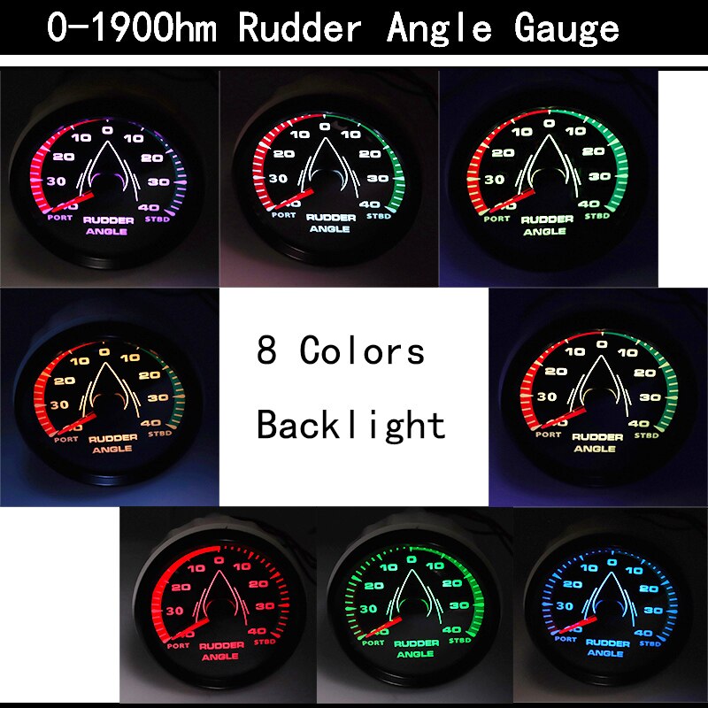 1Pcs 0-190 Ohm Rudder Angle Indicator 85MM 8 Colors Backlight Marine Rudder Angle Meter Waterproof Instrument For Boat Marine