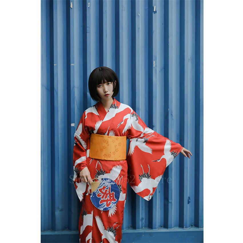 Japanse kimono traditionele kraanvogel vintage lange mouwen yukata jurk vrouw geisha kostuum cosplay badjas harori aziatische kleding