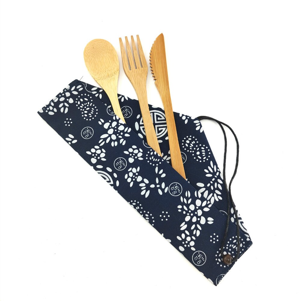 7Pcs Portable Eco Friendly Flatware Set Bamboo Travel Utensils Sustainable Biodegradable Cutlery Set For Kitchen: 1250-F-1