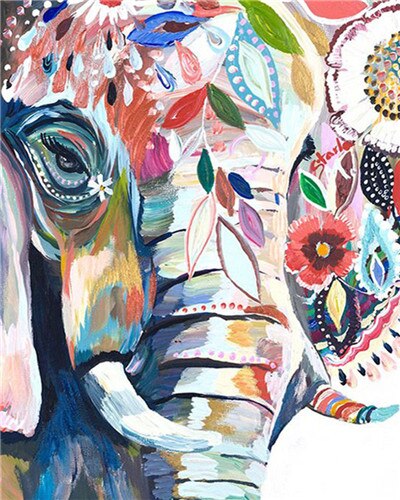 Azqsd oljemaleri etter tall dyr akrylmaling dekor for hjemmet uinnrammet farging etter tall elefant unik: Szgd 5410