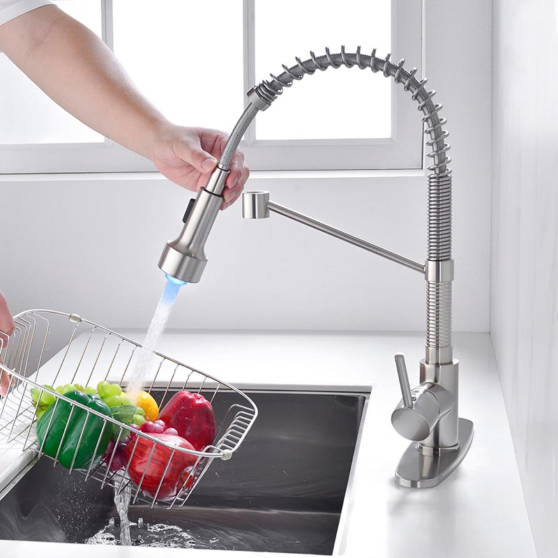 Keuken Kraan Pull Down Sproeikop Met Led Verlichting, 3-Functie Spoelbak Spuitmond, Geschikt Voor Gootsteen Kraan