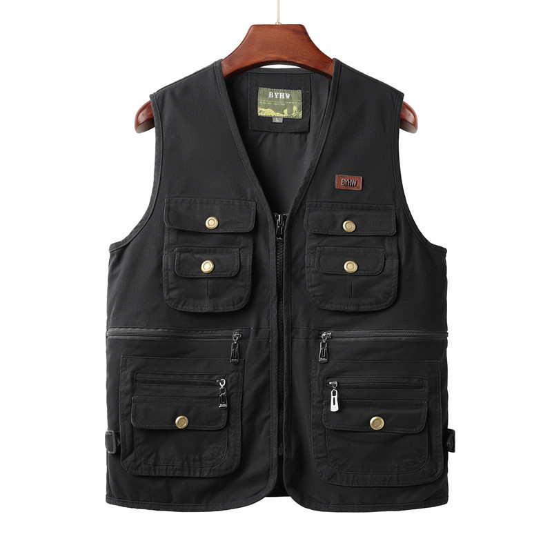Herenvest met meerdere zakken, mouwloos jack, cargo vest voor heren, outdoor werkkleding, reis- en wandelvest, katoenen vest: Ik / Hemelsblauw