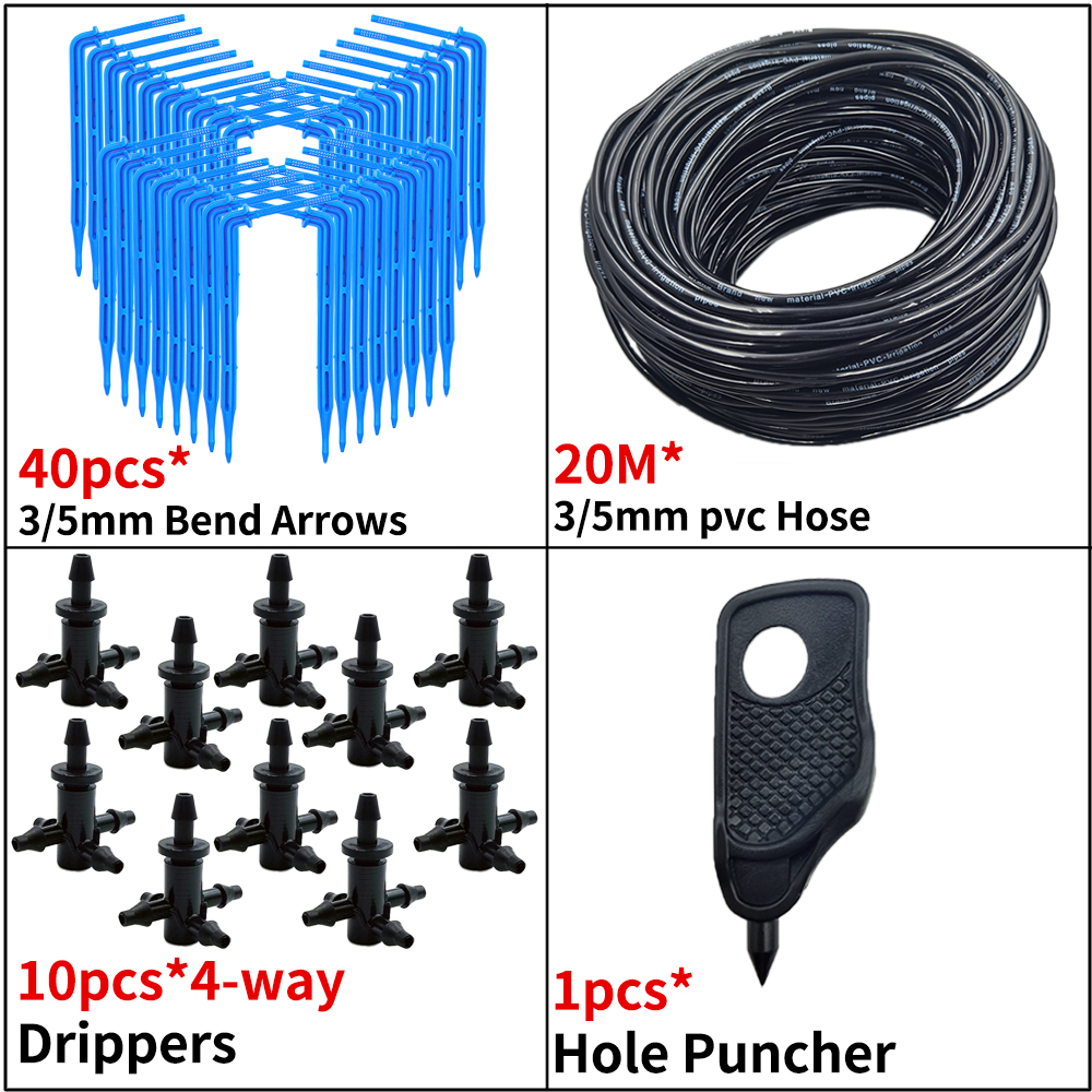 Kas Druppelirrigatie 4-weg 3/5mm Druppelpijl 2-weg Zender Irrigatie Watering Systeem voor Pot Tuin Gazon 10 set/20 set: Bordeaux